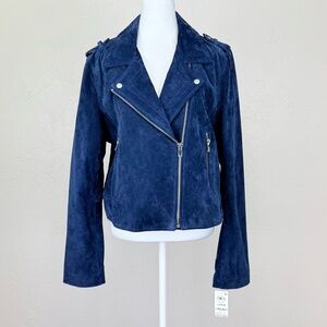 NWT On 34th Navy Intrepid Blue Suede Motorcycle Style Moto Jacket from Macy’s L